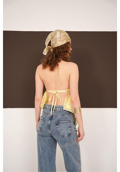 Verymoda Boyundan Askılı Güpür Bluz D2968 Sari