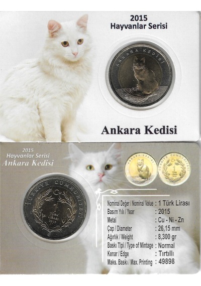2015 Yılı Ankara Kedisi Darphane Hatıra Bimetal Çil Özel Renkli Kapamasında