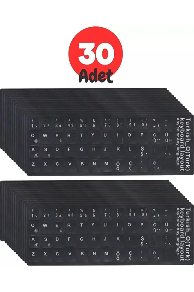 30 Adet Türkçe Q Klavye Sticker Notebook Pc Uyumlu Klavye Etiketi Silinmez Yapışkanlı Türkçe Harfler 1