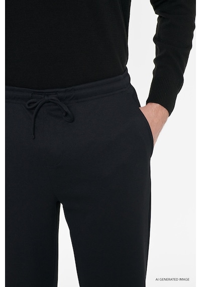 AC&Co / Altınyıldız Classics Erkek Sıyah Pamuklu Standart Fit Normal Kesim Beli Lastikli Diagonal Desenli Örme Pantolon Siyah