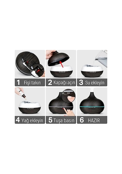 Vothoon Hava Nemlendirici 7 Led Işıklı Aromatik Oda Kokusu 550 Ml Kahve Aroma Difüzörü Buhar Makinası