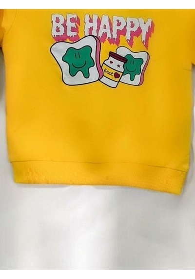 Zekids Kız Bebek Be Happy Baskılı Pamuklu Sweat-14460 Sarı