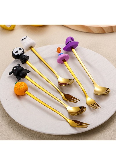 Premium Çocuk Cadı Figürlü Paslanmaz Çelik Uçlu Çatal-kaşık Set, 6 Parça 24+ Ay