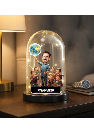 Bk Gift Kişiye Özel Erkek Öğretmen Tasarımlı Karikatür Led Işıklı Cam Fanus Biblo -1, Öğretmene Hediye, Öğretmenler Günü Hediyesi Kobitmeyencom36877 B