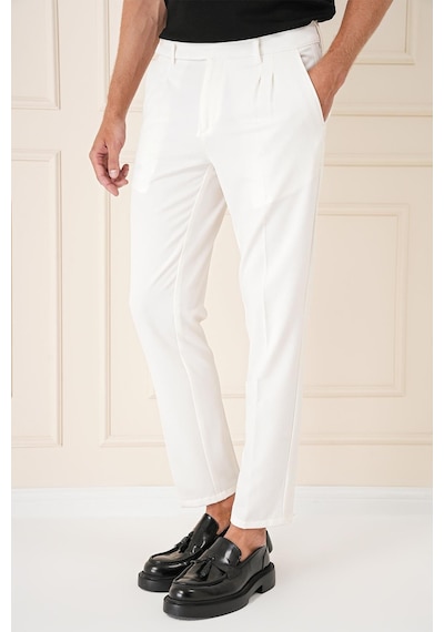 Efor Comfort Fit Çift Pileli Dokulu Esnek Pamuk Ekru Pantolon P 1158 Ekru