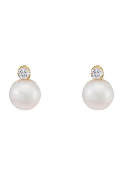 14 Ayar Altın Pırlantalı 0,02 Karat İnci Küpe 3 Mm Sarı