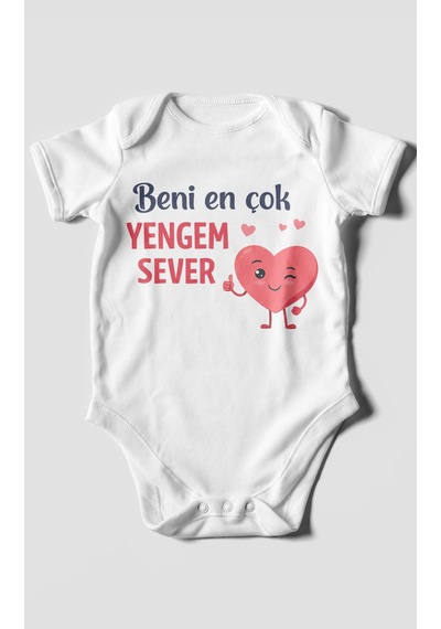 Morivokids Beni En Çok Yengem Sever Kısa Kollu Bebek Body %100 Pamuk Beyaz