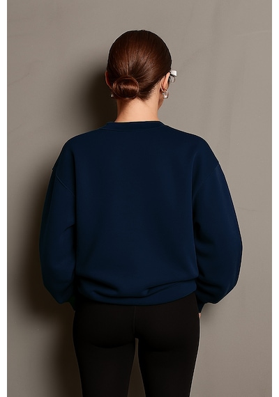 Uyguntarz Unisex Irides Serenity Baskılı Tasarım Oversize Sweatshirt Lacivert