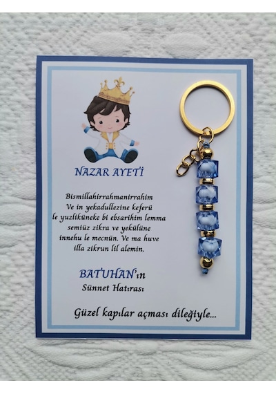 48 Adet Küçük Prens Kişiye Özel Nazar Ayeti Sünnet Hatırası Dağıtmalık Mavi Anahtarlık Hediyelik
