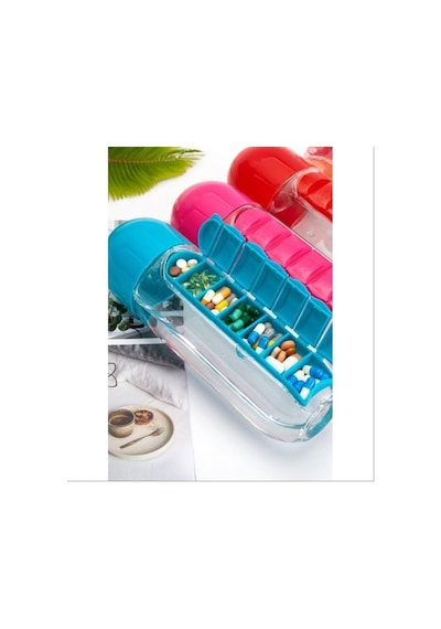 Kutulu Matara Suluk 600ml 7 Günlük Hap Kutusu Organizer Spor Sızdırmaz Su Şişesi