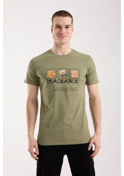 Maximodena Erkek Günlük Stil Baskılı T-shirt - Yeşil Haki