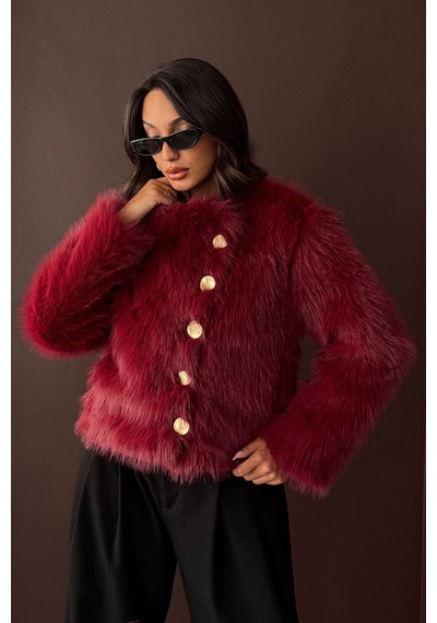 Verymoda Tavşan Tüyü Dügmeli Kaban F1970 Bordo