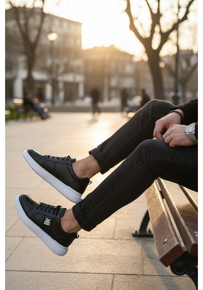 Enoch Erkek Deri Perfore Detaylı Ve Nakış Logolu Hafif Tabanlı Klasik Sneaker Comfort Ayakkabı Siyah - Beyaz Enoch Erkek Deri Perfore Detaylı Ve Nakış Logolu Hafif Tabanlı Klasik Sneaker Comfort Ayakkabı Siyah - Beyaz
