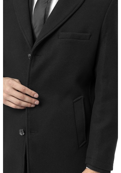 Süvari Slim Fit Yünlü Sivri Yaka Siyah Erkek Kaban Siyah