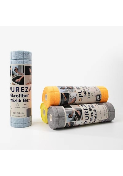 Pureza Sarı Rulo Mikrofiber Temizlik Bezi 30x30 Cm 20'li- Mutfak, Banyo, Cam Ve Araba Için Sarı