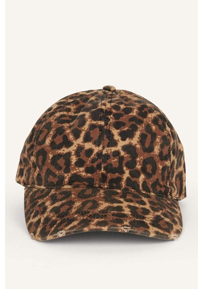 Defacto Kadın Leopar Desenli Pamuklu Cap Kahverengi Şapka H6748ax26wnbn66 Kahve-bn66
