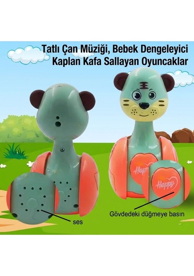 Sevimli Kaplan Müzikli Hacıyatmaz Kahverengi - Eğitici Bebek Oyuncağı - Sesli Hareketli Denge Figürü