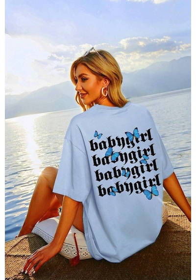 Uyguntarz Unisex Babygirl Baskılı Tasarım Tshirt Bebe Mavisi