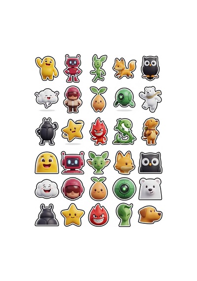 30 Adet Sevimli 3d Maskot Karakter Sticker Seti - Laptop Defter Telefon İçin Çok Renkli