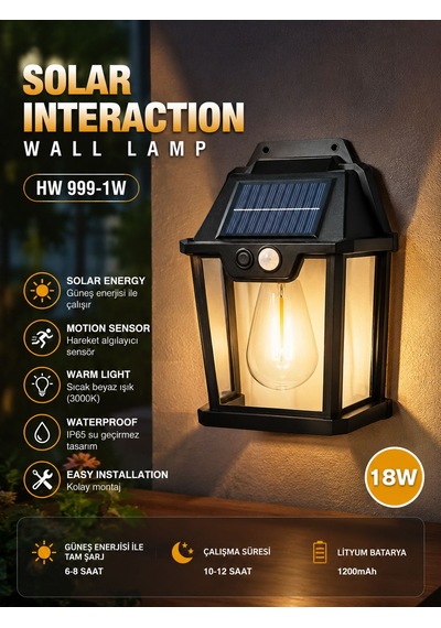 Güneş Panelli Dekor Aydınlatma 18 Watt