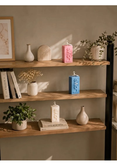 Mumelia Love Yazılı - Doğal Soya Blok Dekoratif Mum - Mor
