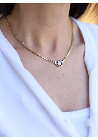 Yenigün Kuyumculuk 14 Ayar Altın Siyah Mineli Taşlı Gerdanlık Kolye Tycd0e762a58be3820