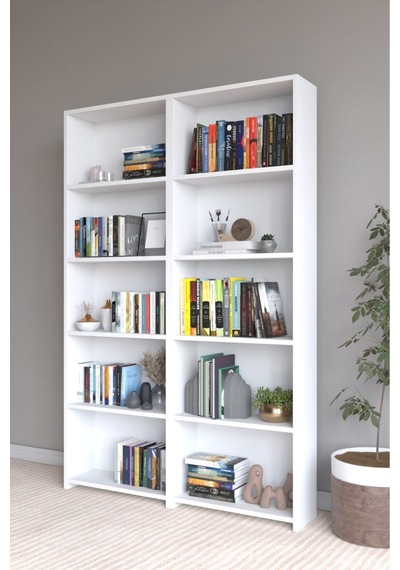 Classy 103musab 10 Raflı 2 Parça Arkalıklı Kitaplık Çok Amaçlı Dolap Beyaz