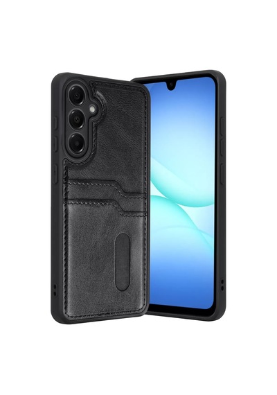 Samsung Galaxy A57 5g Sara Kartvizitli Deri Kılıf - Siyah renkli
