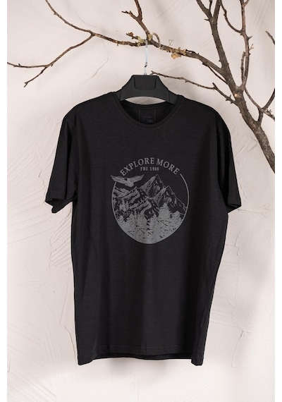 Sıfır Yaka Büyük Beden Baskılı Penye Erkek T-Shirt Çok Renkli
