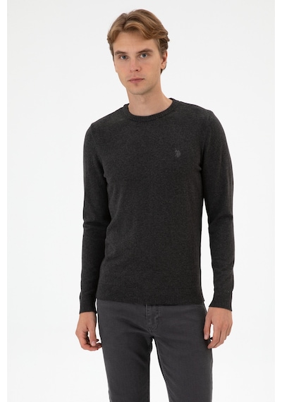 U.S. Polo Assn. Erkek Slim Fit Bisiklet Yaka Antrasit Melanj Basic Kazak 50313713-VR081