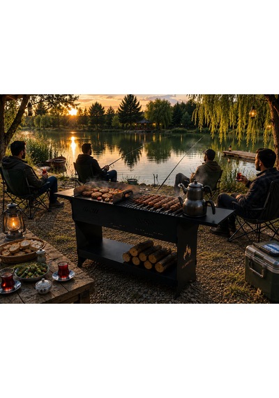 Premium Bahçe Piknik Kamp Mangalı 3 Mm Çelik Gövde Krom Izgaralı 120 Cm Siyah