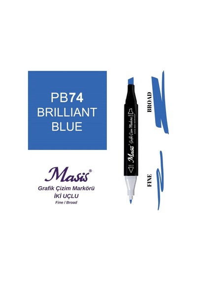 Çift Uçlu Marker Grafik Çizim Kalemi 74 Parlak Mavi