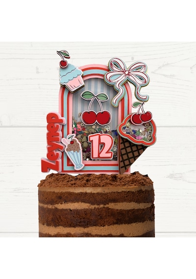 Kiraz Temalı Kız Çocuk Doğum Günü İsme Özel 3d Pasta Parti Doğum Günü Süsü Cake Topper Çocuk
