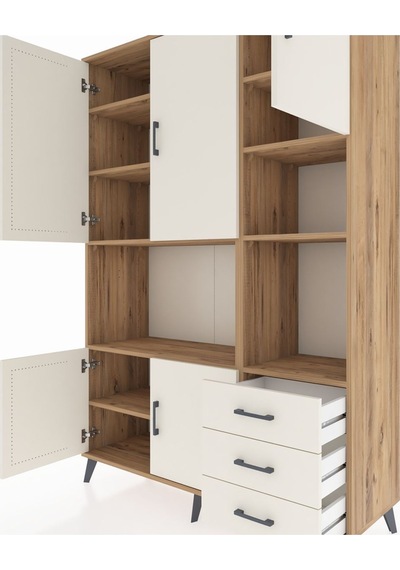 Hyperion Dolap 9 Raflı 3 Çekmeceli 5 Kapaklı 132x44x195 Çam-a... Çam