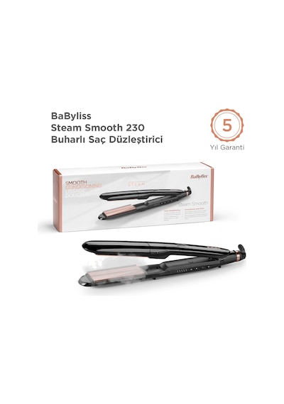 Babyliss Steam Smooth 39mm 230 Derece 5 Isı Ayarı Turmalin Seramik İyon Etkili Buharlı Saç Düzleştirici St493e