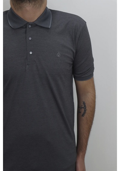 Santa Dmctekstil Erkek Düz Klasik Kesim Rahat Kalıp Polo Yaka T-shirt Füme