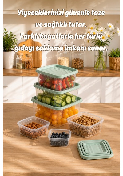 Porsima Sa-645-1 6 Adet 12 Parça Derin Dondurucu Mikrodalga Saklama Kabı - Çok Amaçlı Erzak Saklama Kabı Seti Yeşil