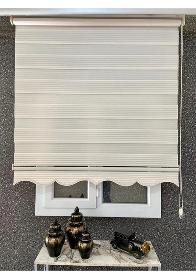 Krem Geniş Pliseli Zebra Stor Perde Eteği Dilimli Alüminyum Kasa Etek Dilimi  Krem 10 x 10
