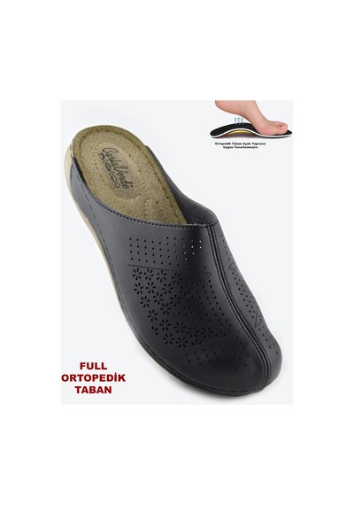 Papatay 151390 Carlaverde Tam Ortopedik Kapalı Siyah Kadın Terlik Kadın Sandalet