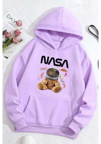 Uyguntarz Unisex Nasa Bear Baskılı Sweatshirt Lila