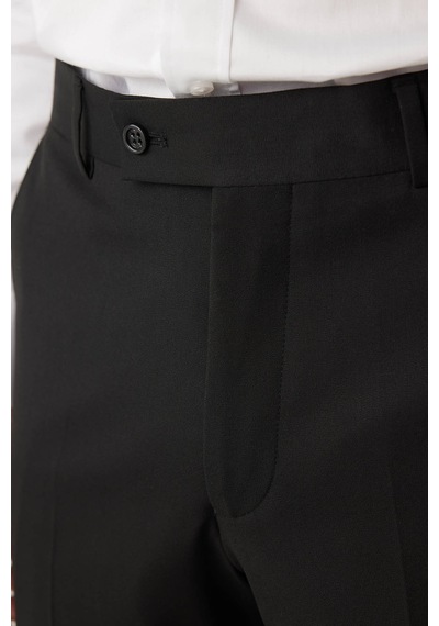 Erkek Siyah Regular Fit Yün Yan Cep Kumaş Pantolon