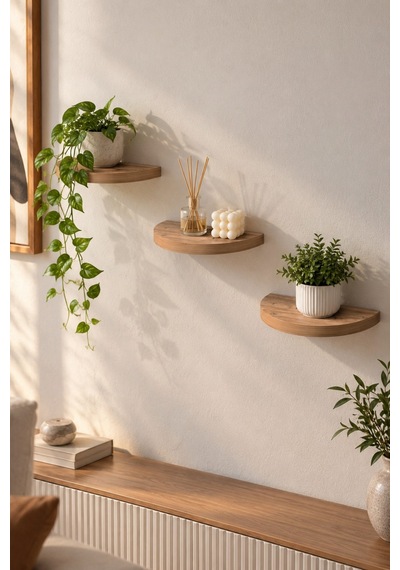 Sulorahome 3'lü Oval Duvar Rafı Ceviz Desenli 115 Cm