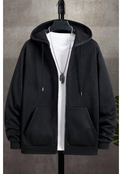 Cool Tarz Unisex Relax Fit Rahat Kesim Pamuklu İçi Polarlı Çift Cepli Fermuarlı Siyah Kapüşonlu Sweatshirt Siyah Siyah Cool Tarz Unisex Relax Fit Rahat Kesim Pamuklu İçi Polarlı Çift Cepli Fermuarlı Siyah Kapüşonlu Sweatshirt Siyah Siyah