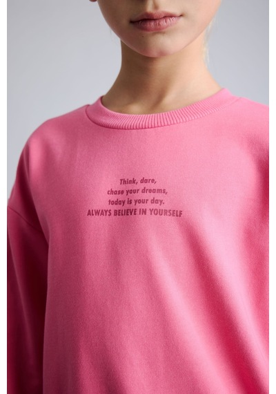 Defacto Relaxed Fit Bisiklet Yaka Baskılı İçi Yumuşak Tüylü Sweatshirt Kız Çocuk I4895a826aupn206 Pembe-pn206