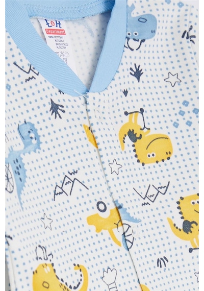 Breeze Erkek Bebek Tulum Eğlenceli Dinozor Desenli 0-3 Ay-6 Ay, Beyaz-beyaz Beyaz