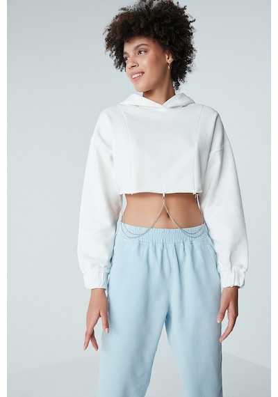 Penti Kırık Beyaz Crop Chain Detailed Sweatshirt Beyaz