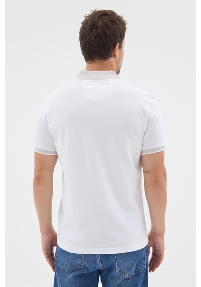 Beyaz-gri Polo Yaka Pike Kısa Kol Slim Fit %100 Pamuk Tişört 1011260171 Beyaz - Gri