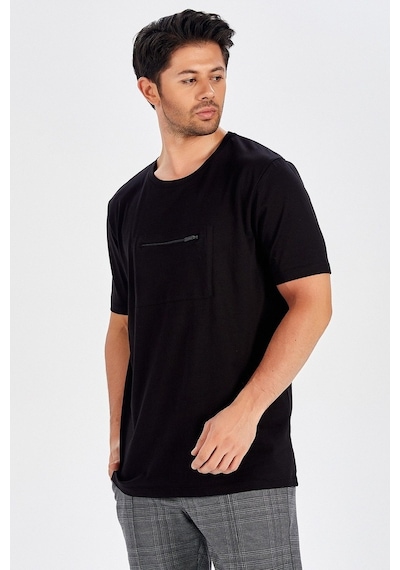 Peraluna Ön Orta Fermuarlı Düz Kesim Siyah Erkek T-Shirt-Siyah Peraluna Ön Orta Fermuarlı Düz Kesim Siyah Erkek T-Shirt-Siyah