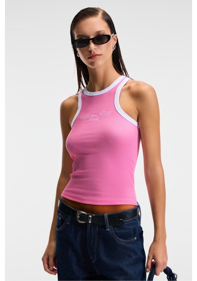 Ethıquet Selmıra Kadın Nakışlı Halter Yaka Slim Fit Kolsuz Pembe Atlet