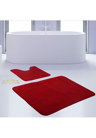 Bonny Home Unicolor Düz Kırmızı 2li Banyo Paspası Halısı Seti Kaymaz Kırmızı